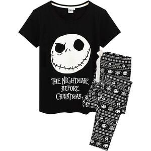 Nightmare Before Christmas Womens/Ladies Jack Skellington Pajama Set / Black/Whi